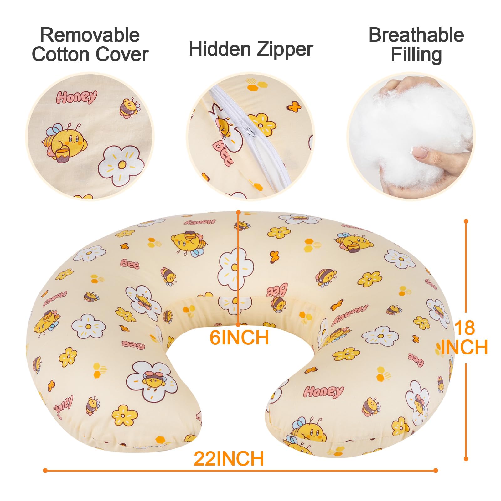 x-vesolje Baby Nursing Pillow for Breastfeeding, Adjustable Breastfeeding Pillow for Bottle Feeding, Nursing Support Pillow for Mom and Baby Healthier Nursing, Removable Cover- Bee Yellow