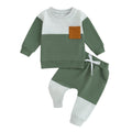 Kupretty Toddler Baby Boy Color Block Sweatshirt Pants Set Gray Green 18M