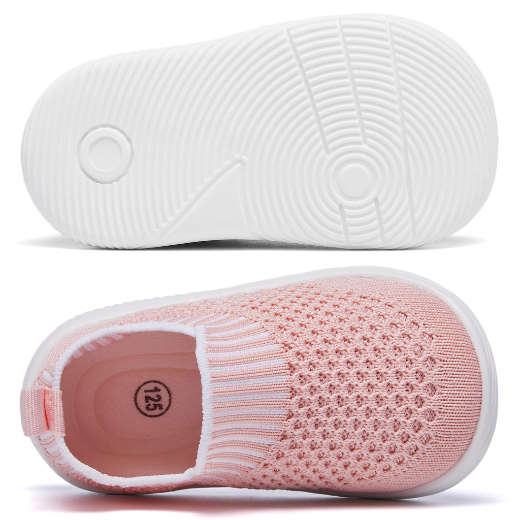 MORENDL Toddler Shoes - Baby Walking Socks - Non-Slip, Breathable, Unisex - Pink, Size 8