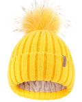 FURTALK Kids Winter Hat Toddler Knitted Beanie with Faux Fur Pom Poms for Baby Girls Boys Yellow,2-8 Years