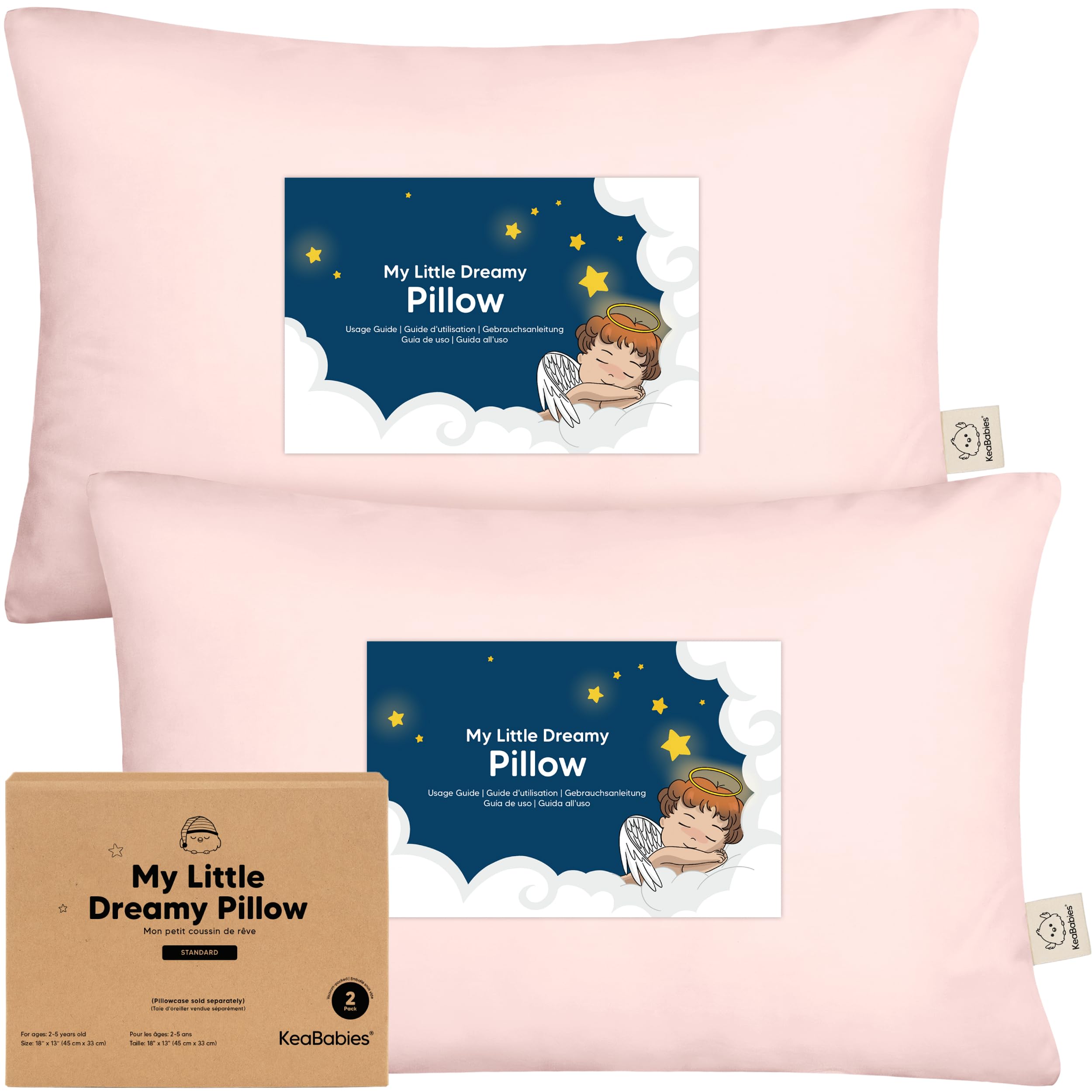 KeaBabies 2pk Toddler Pillows 2 Year Old to 5,13x18 Kids Pillow (Mist Pink)