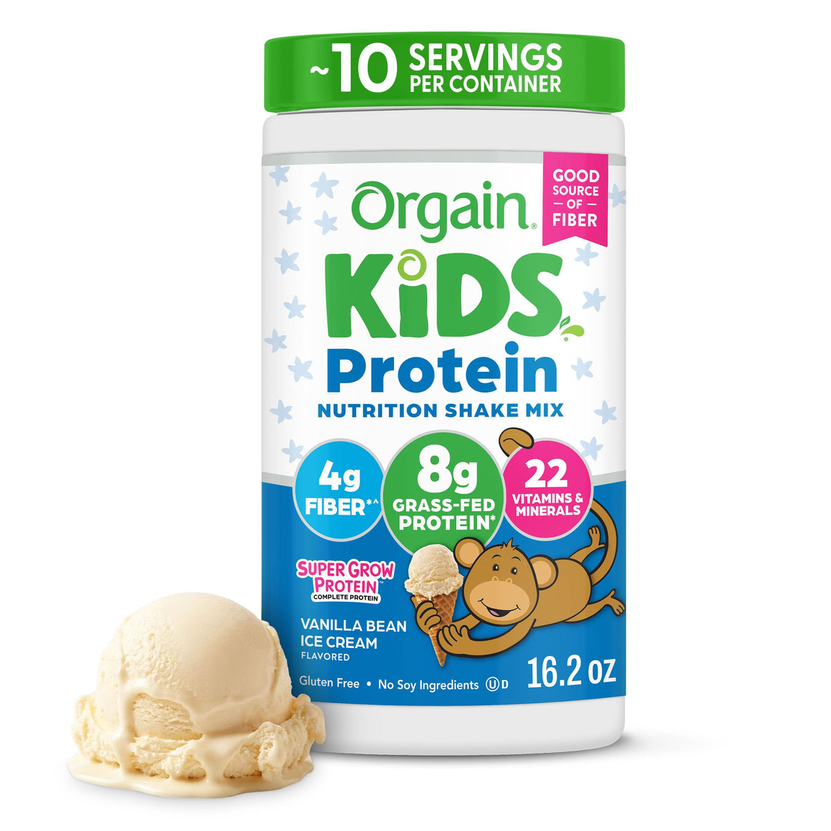 Orgain Kids 8g Grass-Fed Dairy Protein Powder, Vanilla Bean Ice Cream, 1lb