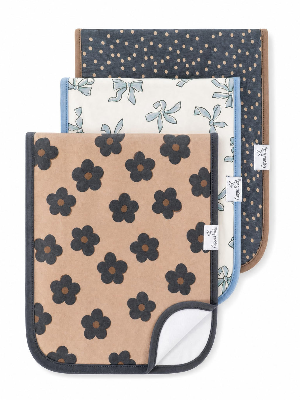 Copper Pearl Premium Baby Burp Cloths - 3-Pack Large Cotton Burp Cloths, Extra Soft Spit Up Rags with 3 Absorbent Layers, Perfect for Baby Boy and Baby Girl Gifts