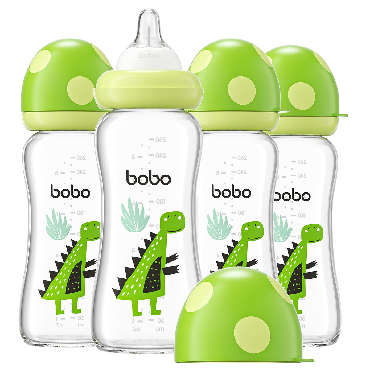 YOHKOH Natural Glass Baby Bottles, 8.8oz Red-A 4‑Pack