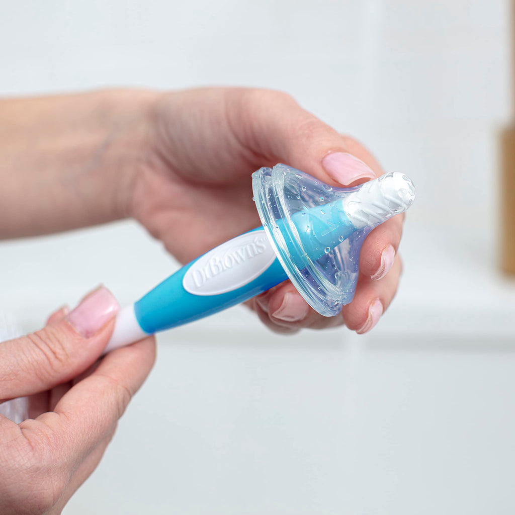 Dr. Brown's Reusable Sponge Baby Bottle Cleaning Brush with Suction Cup Stand, Scrubber and Nipple Cleaner, BPA-Free, Blue, 1-Pack