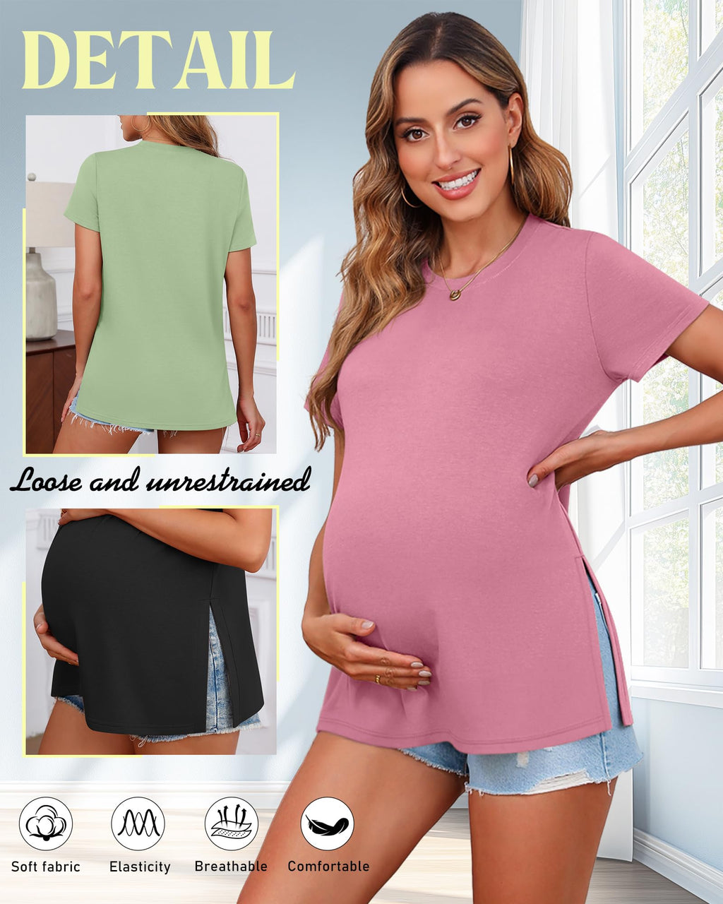 Ficerd 3 Pack Women's Maternity T Shirts, 3-Color, XX-Large