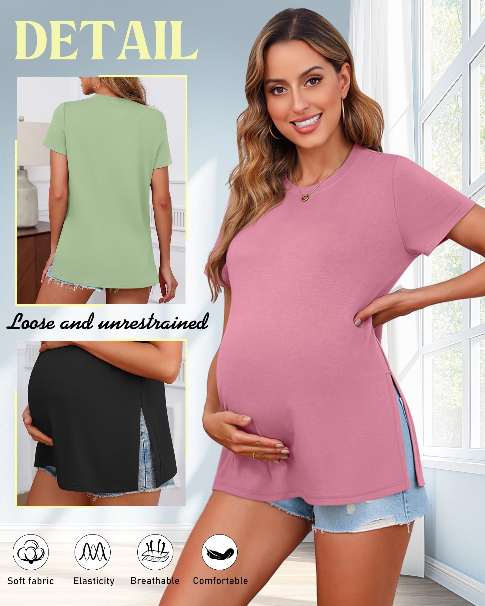 Ficerd 3 Pack Women's Maternity T Shirts, 3-Color, XX-Large