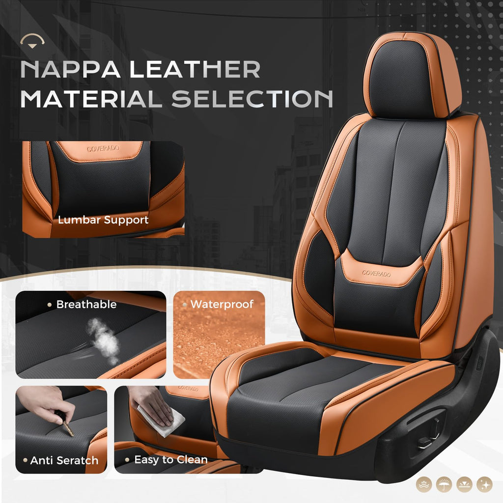 Coverado Car Seat Covers, Seat Covers for Cars, Waterproof Leather Auto Seat Protectors, Leather Car Seat Cushion, Car Interiors Accessories Universal Fit for Most Cars