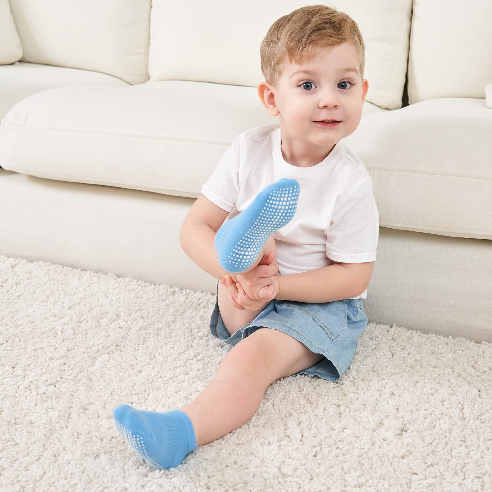 ZAPLES Baby Boys Non Slip Grip Ankle Socks with Anti Skid Soles for Infants Toddlers, Color-Blocked/Solid, 12-36 Months