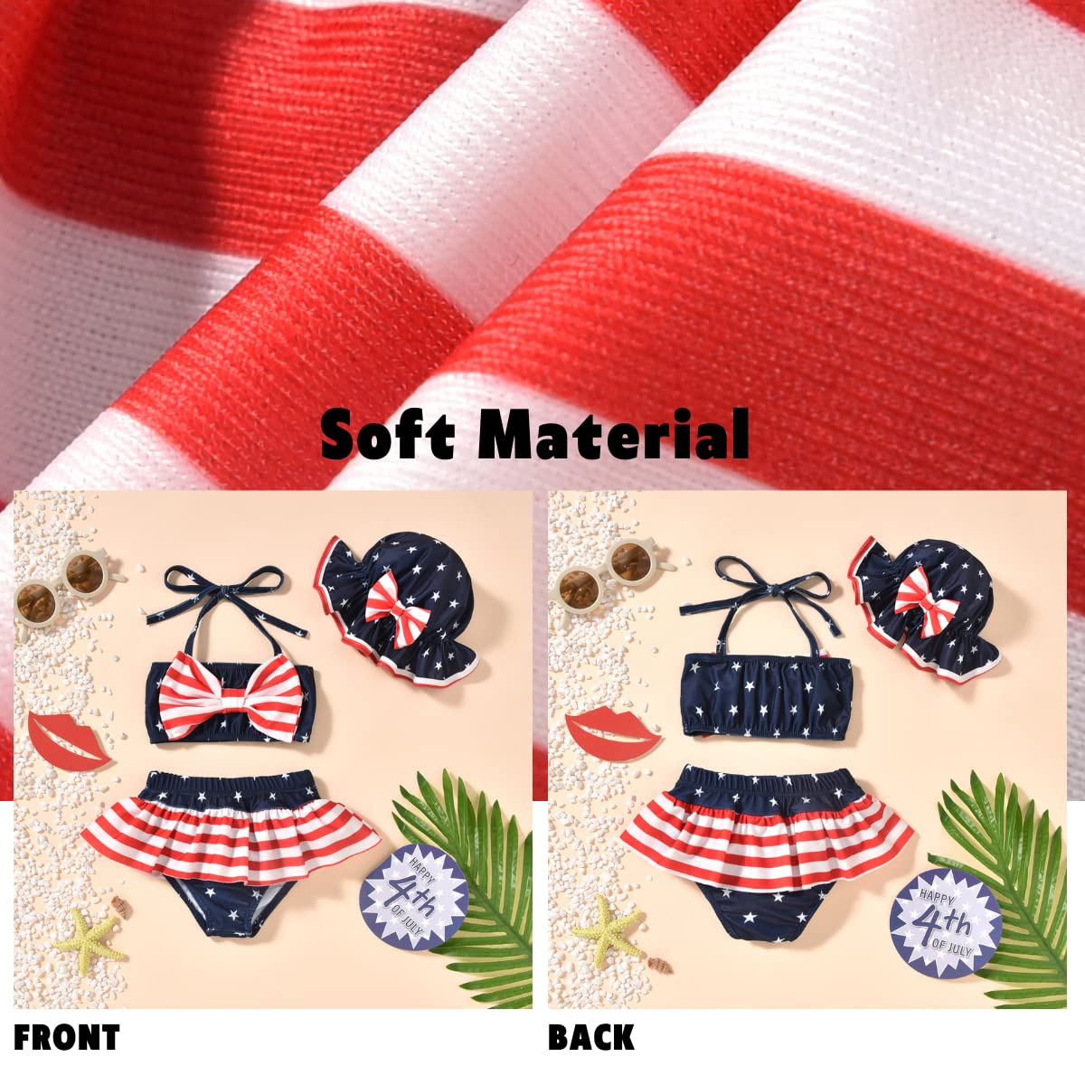Little Baby Girls 4th of July Swimsuit Independence Day Bikini American Flag Bathing Suit Swimwear Stars Stripes Beach Set 12-18 Months
