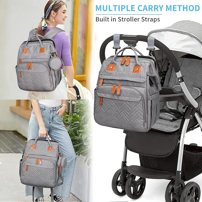 KABAQOO Diaper Bag Backpack with Detachable Changing Station, Large Capacity Baby Diaper Bags for Boys & Girls, Baby Registry Search Stuff & Shower Gifts, Newborn Essentials Must Haves, Grey