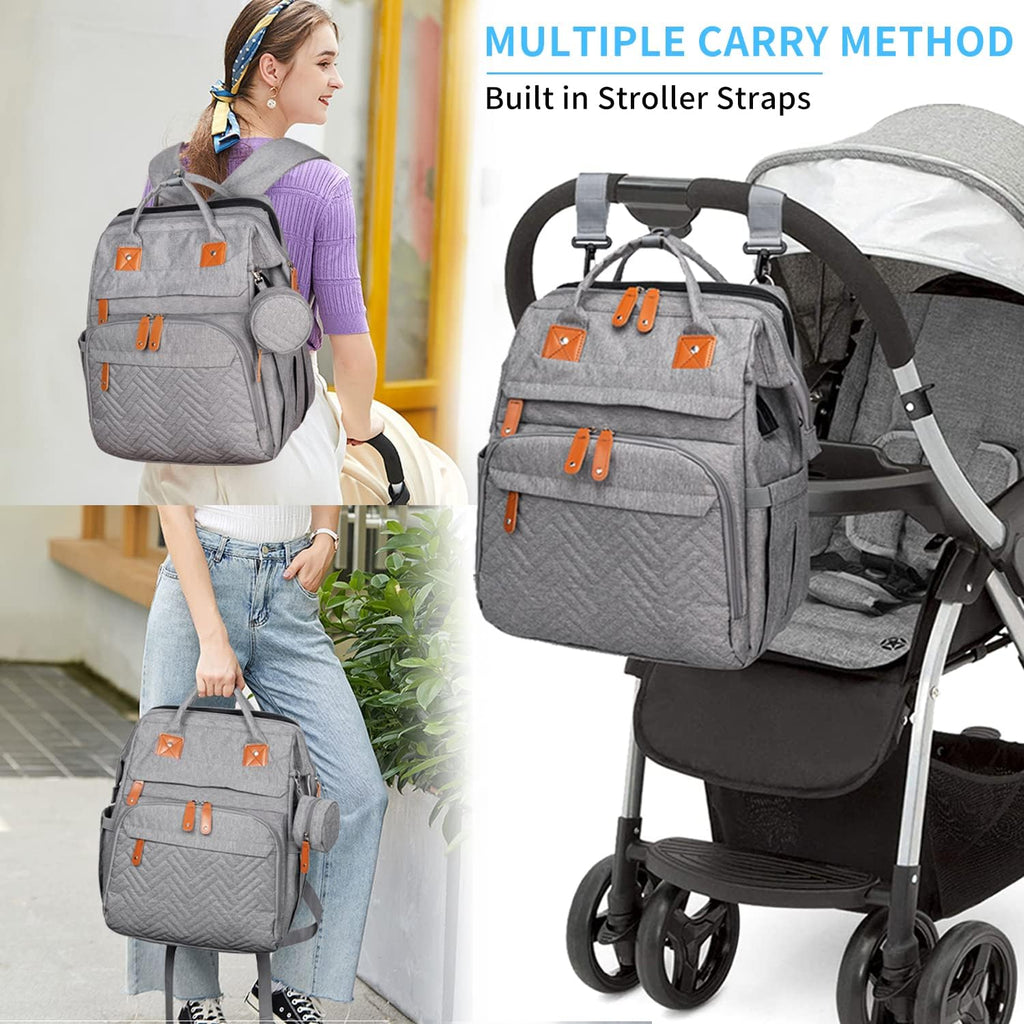 KABAQOO Diaper Bag Backpack with Detachable Changing Station, Large Capacity Baby Diaper Bags for Boys & Girls, Baby Registry Search Stuff & Shower Gifts, Newborn Essentials Must Haves, Grey