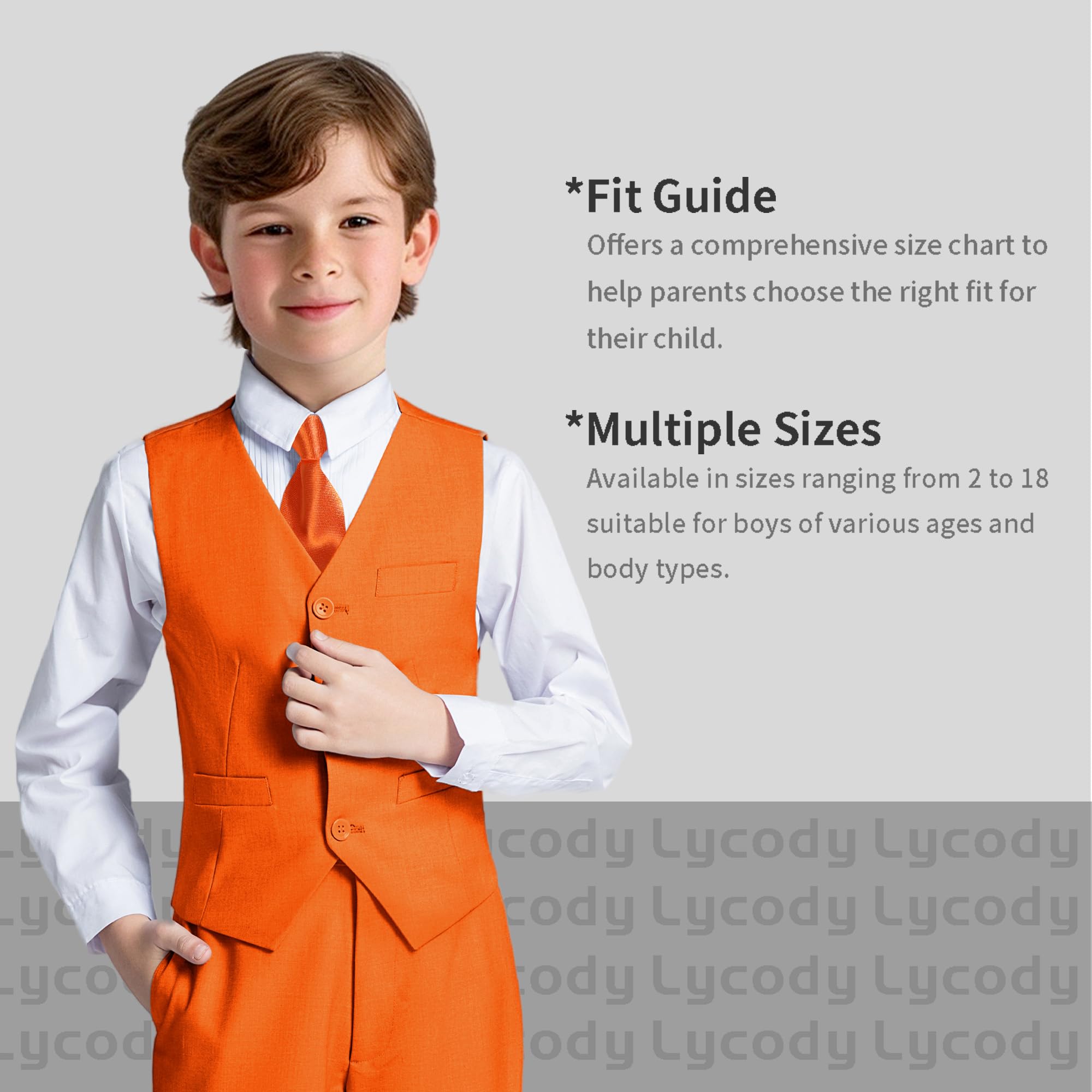 Lycody Boys Suit Vest Set Formal Dress Suits Wedding Outfit, Orange, Size 7