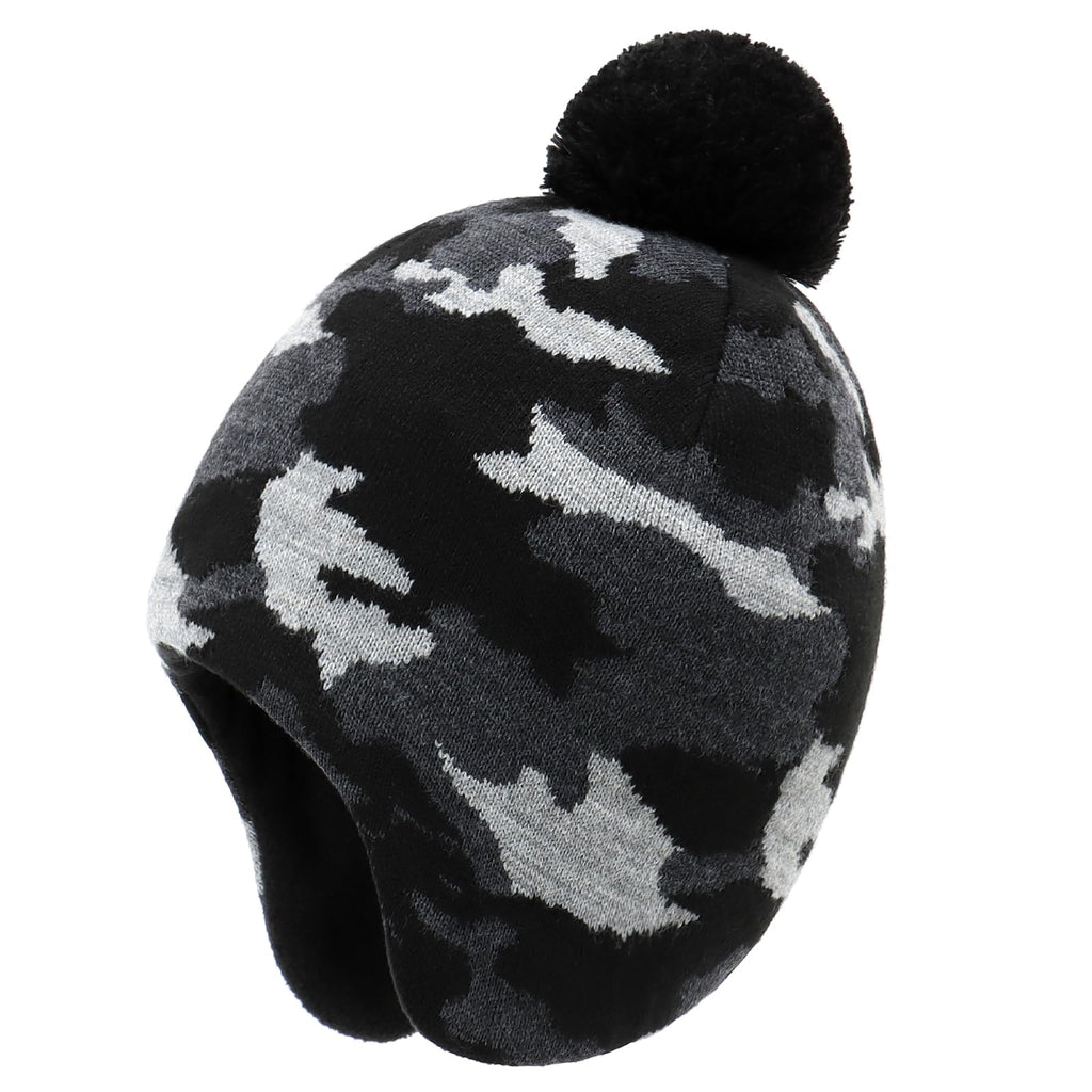 Duoyeree Kids Beanie Dinosaur Pom Pom Knit Winter Hat Fleece Lined for 1-7T