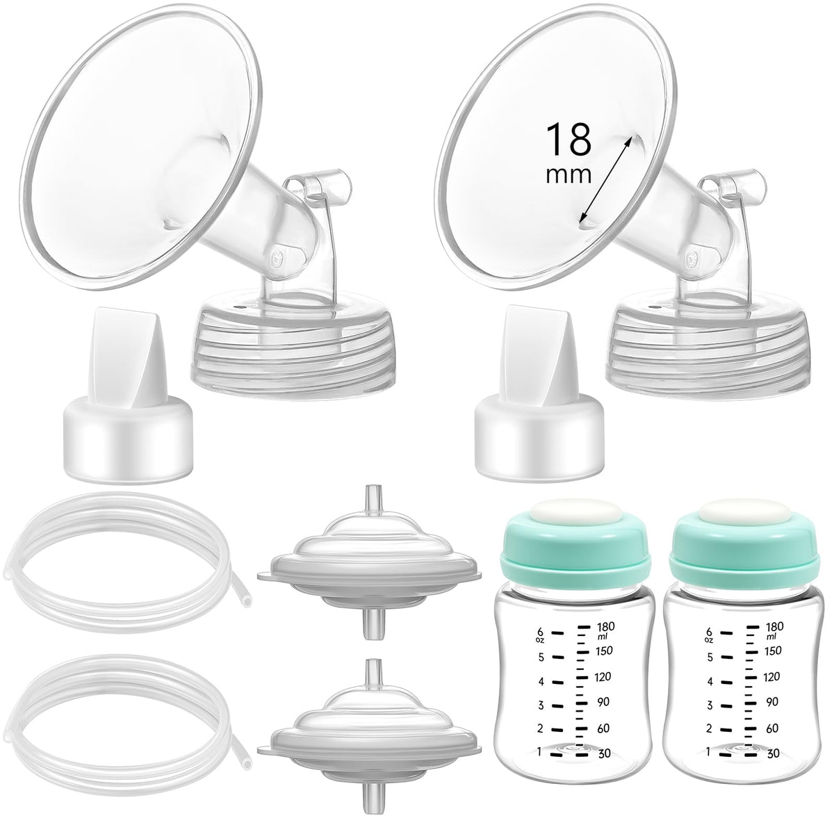 Momstouch Pump Parts Compatible with Spectra S1/S2/9 Plus, Not Original Accessories, Full Set Replacements Include 14mm Flanges, Duckbill Valves, Backflow Protectors, Tubings and Bottles
