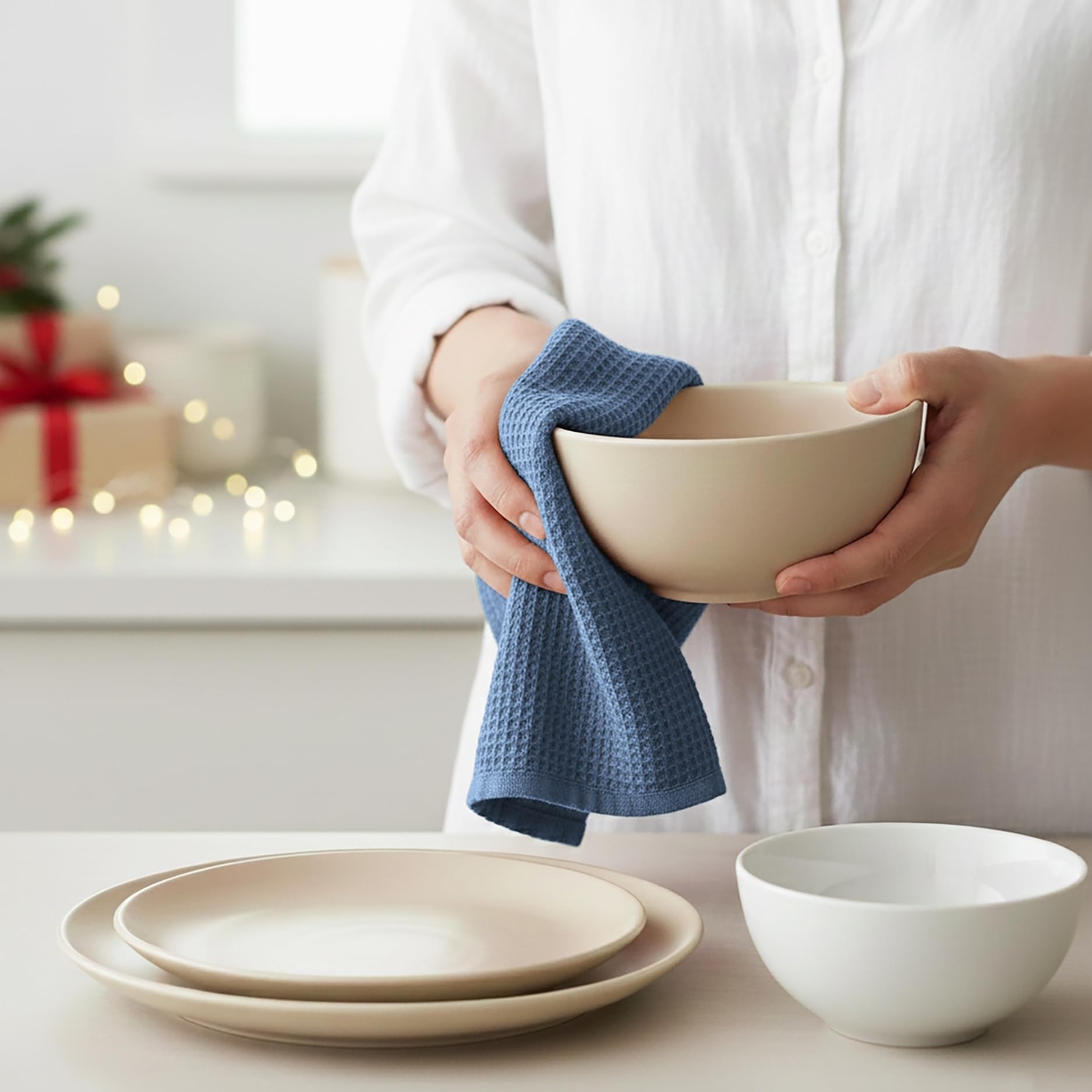 PurpleEssences Waffle Weave Kitchen Towel, 100% Cotton - 15x25 Inches with Hanging Loop, Ultra Soft Absorbent Quick Drying Dish Cloth, Tea and Hand Towels, 4 Pack - Spring Easter Summer - Smoky Grey