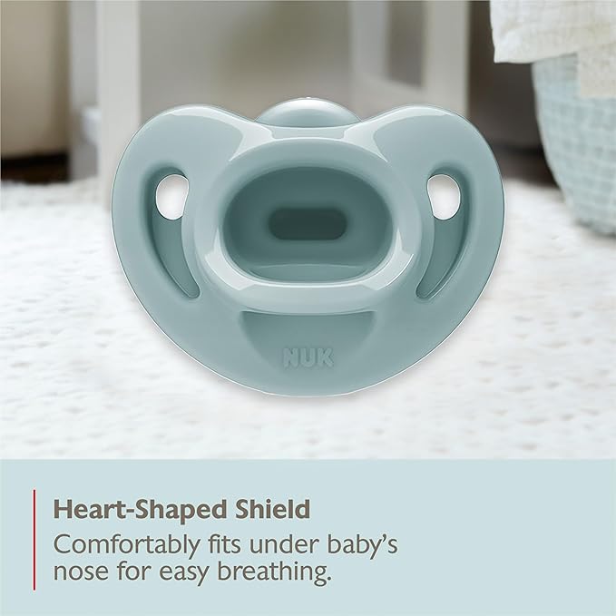 NUK 100% Silicone Comfy Orthodontic Pacifiers, 0-6 Months, Blue Fashion, Timeless Collection, 5 Count