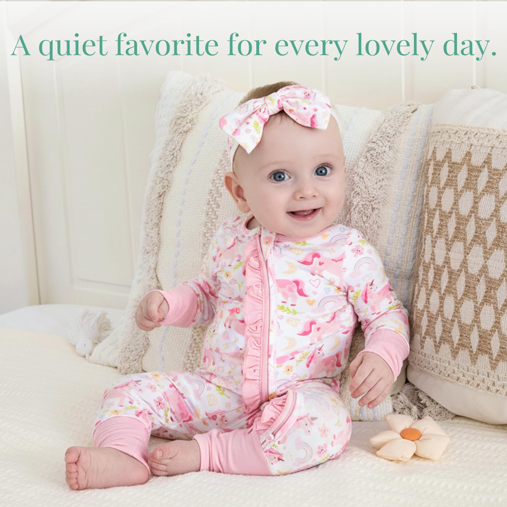 PATPAT Baby Girl Infant Clothes Footie – Soft Viscose from Bamboo, Stretch Feel – 2-Way Ruffled Zipper, Fold-Over Mittens & Cuffs Pink Unicorn 0-3 Months