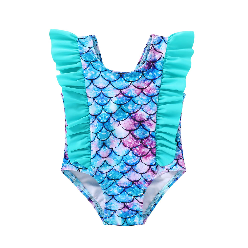 Happy Town One-Piece Infant Toddler Baby Girl Summer Swimsuit Watermelon Leopard Ruffle Swimwear Bikini Bathing Suit (Mermaid, 3-6 Months)