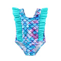 Happy Town One-Piece Infant Toddler Baby Girl Summer Swimsuit Watermelon Leopard Ruffle Swimwear Bikini Bathing Suit (Mermaid, 3-6 Months)