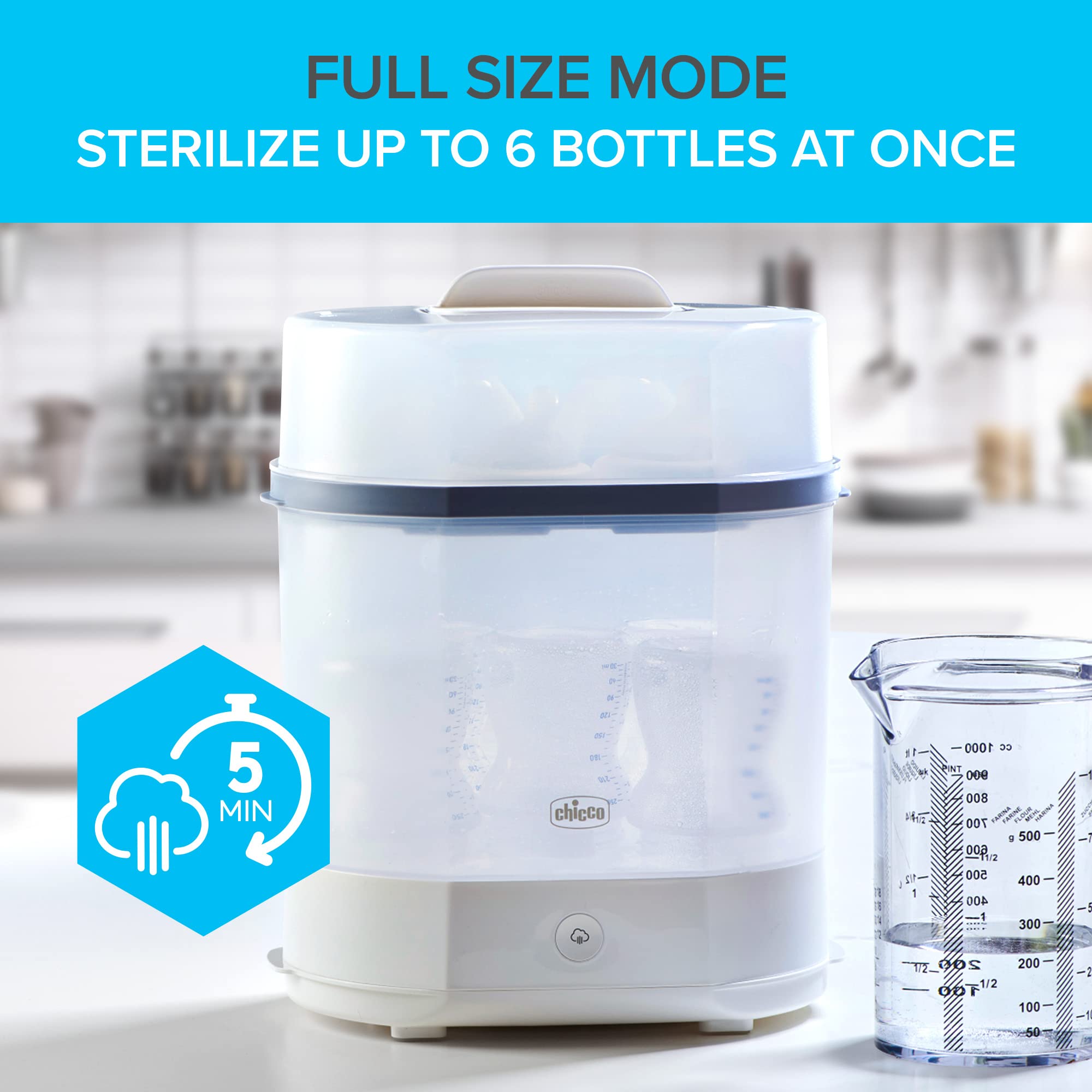 Chicco Baby Bottle Sterilizer, 3-in-1 Electric Steam, Kills 99.9% Germs