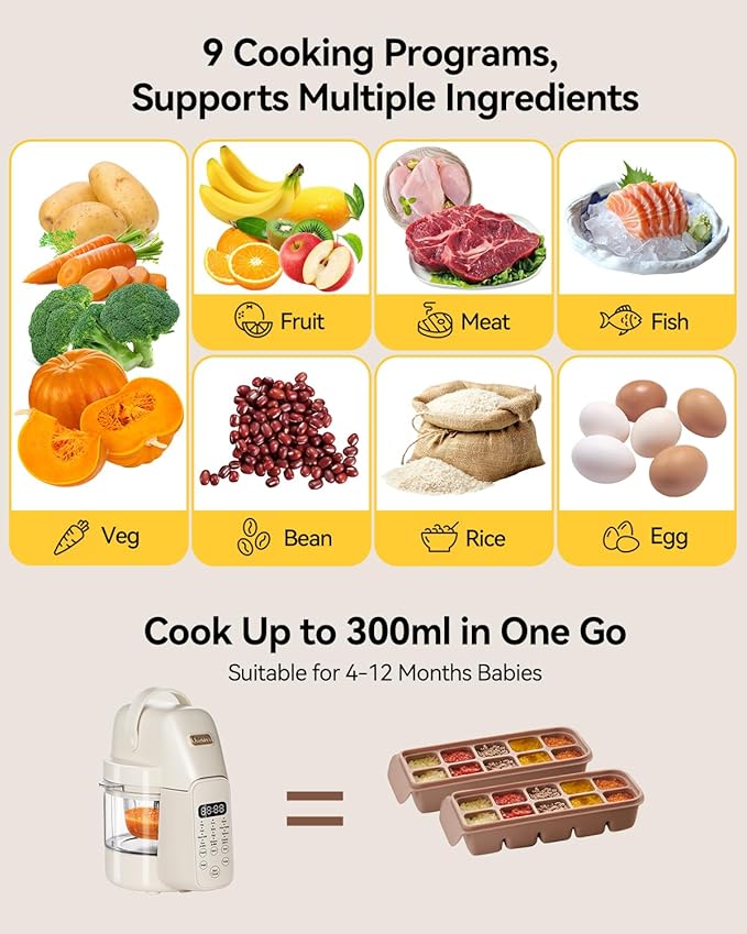 IAGREEA Glass Baby Food Maker, One Step Baby Food Processor Steamer Puree Blender Grinder Mills Machine, Auto Cooking & Grinding for Healthy Homemade Baby Food with 3 Age Stages, BPA-Free