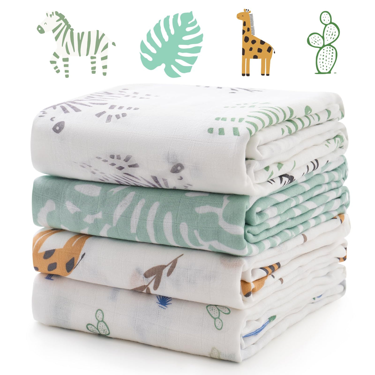 Momcozy Muslin Swaddle Blankets, 4-Pack, Large 47"x47" Little Homestead