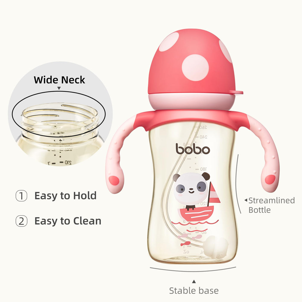 YOHKOH Natural PPSU Baby Bottle with Natural Response Nipple, Newborn Anti-Colic Baby Bottles with Handle, Wide Neck Mushroom Cap Baby Bottle (8.8oz (Pack of 2), Red)