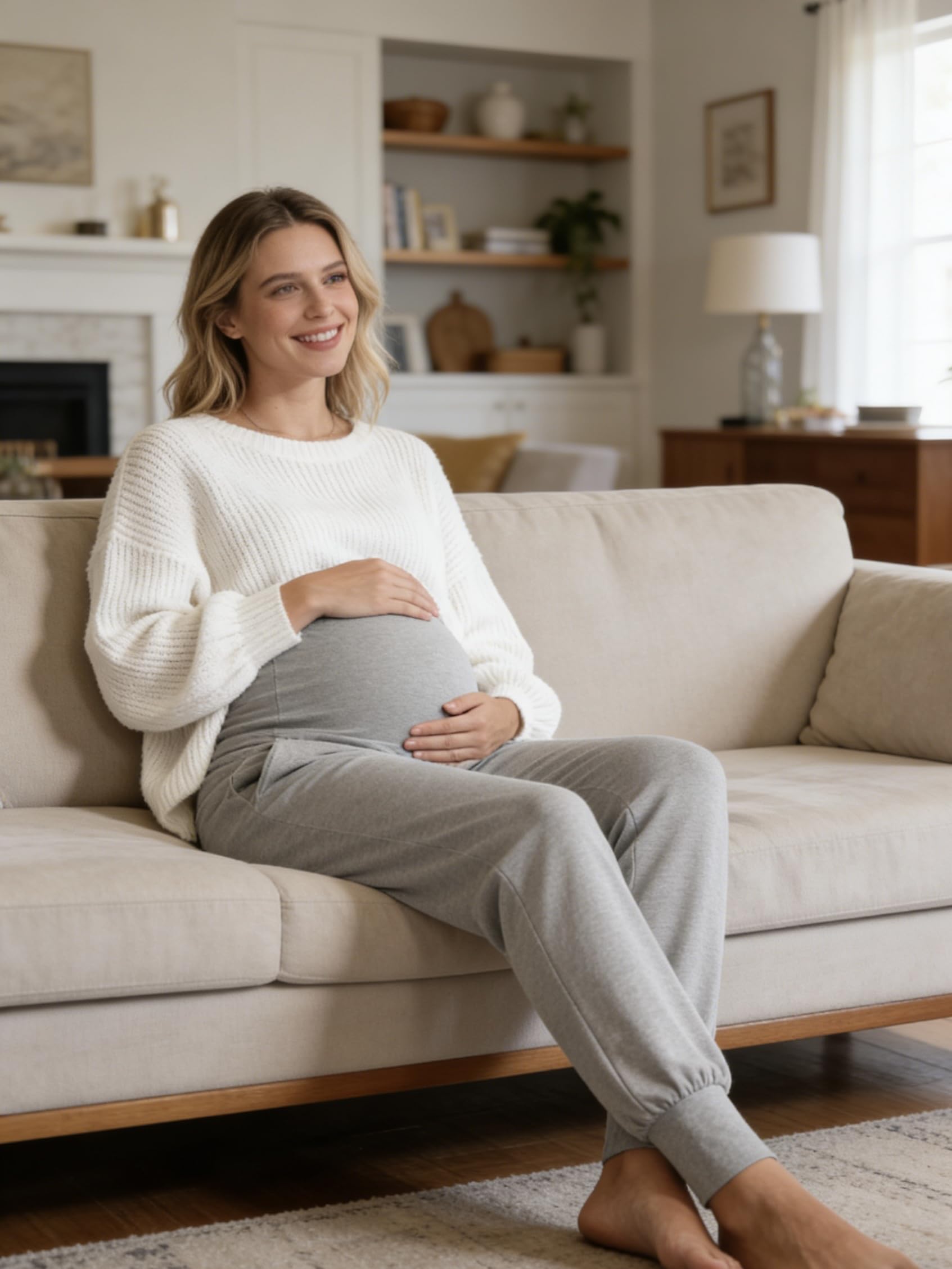AMPOSH Women's Maternity Pants Stretchy Lounge Workout Sweatpants Casual Loose Comfy Pregnancy Joggers with Pockets(Heather Gray, XXL)
