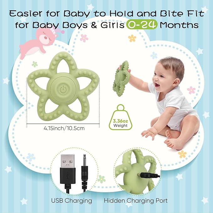 Vibrating Sensory Chew Toy, Teether Teething Toys for Baby 6-18 Months, Sensory Toys for Kids with Autism&Toddler Travel Essential - 3X Vibration Settings, Gifts for Boys Girls