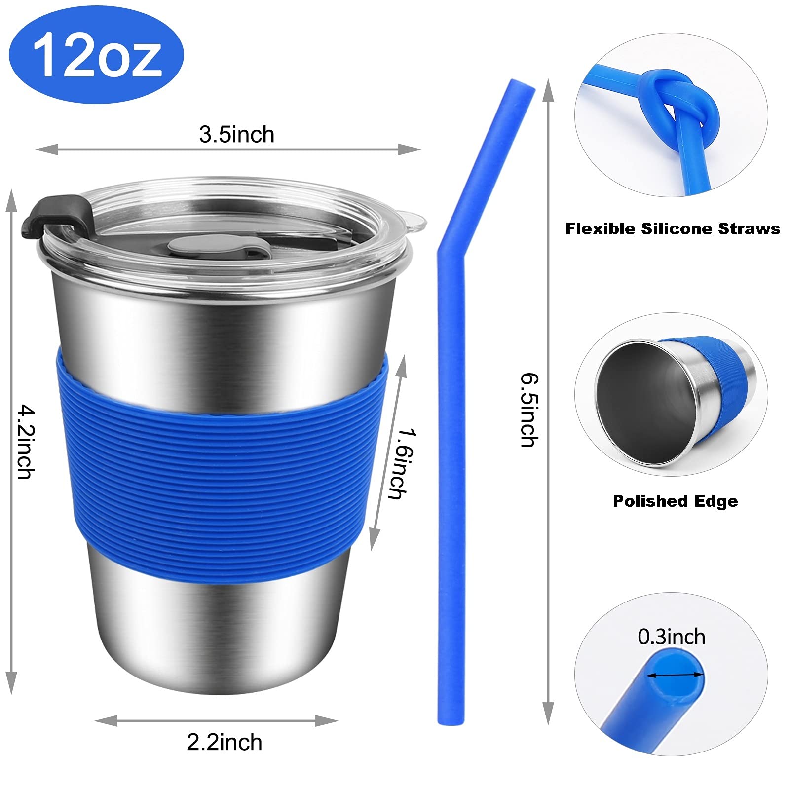 Vermida Kids Cups with Straws and Lids, 5 Pack 12oz Spill Proof Toddlers Straws Tumbler with Lids, Stainless Steel Sippy Cups with Lids for School, Outdoor