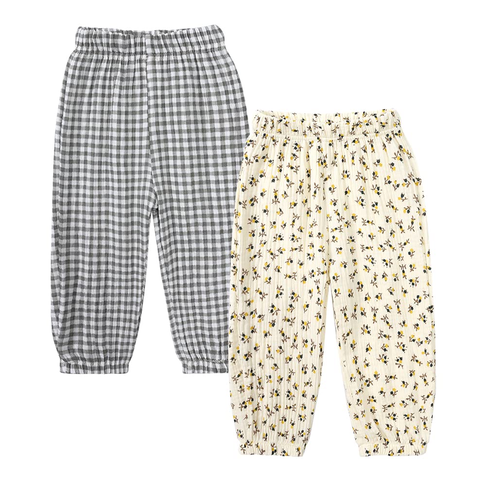 MYGBCPJS Baby Boys Girls 3 Pack Cotton Linen Long Bloomers Ankle Length Trousers Kids Lightweight Elastic Waist Harem Pants