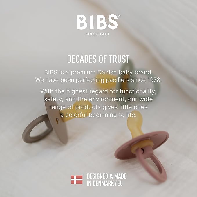 BIBS Pacifiers Colour Collection | Natural Rubber Baby Pacifier | Round Nipple | Set of 2 BPA-Free Soothers | Made in Denmark | 0+ Months (Pack of 2) | Sage/Ivory
