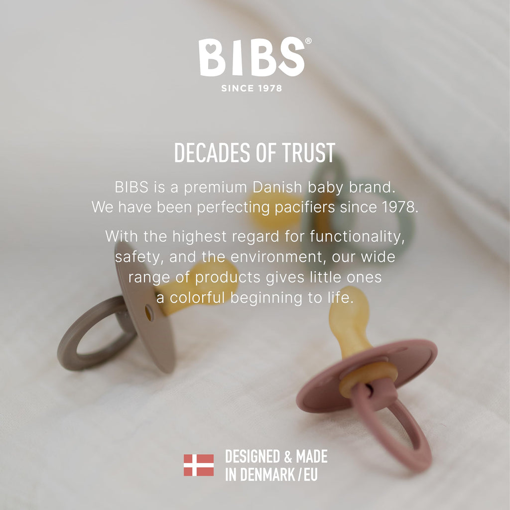 BIBS Pacifiers Colour Collection | Natural Rubber Baby Pacifier | Round Nipple | Set of 2 BPA-Free Soothers | Made in Denmark | 0+ Months (Pack of 2) | White