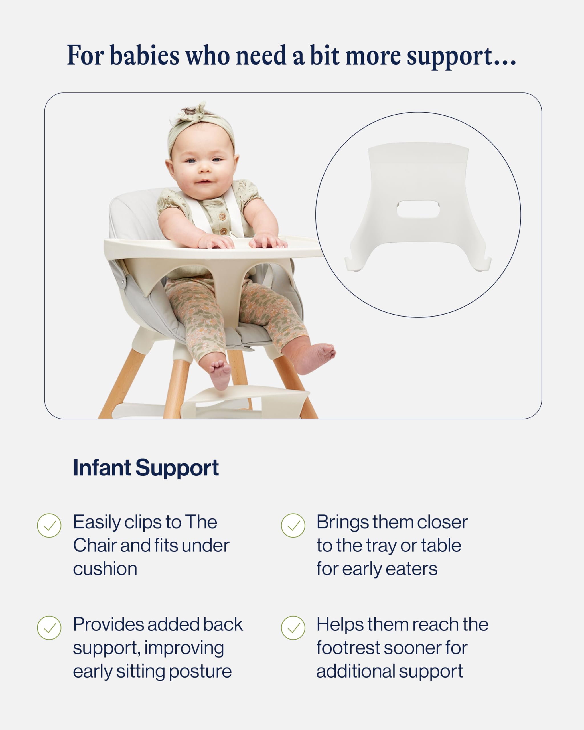 Lalo The High Chair Infant Kit - Convertible Wooden High Chair for Babies & Toddlers with Infant Support & Cushion, Grows with Your Child, Dishwasher Safe Tray, Adjustable Footrest Coconut