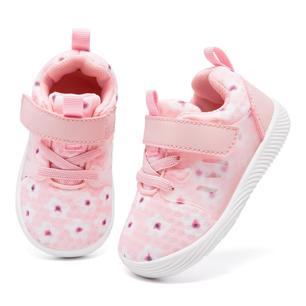 MORENDL Toddler Sneakers Baby Boys & Girls Barefoot Shoes Lightweight Breathable Walking Running Tennis Athletic Sport Shoes Pink 9-12 Months