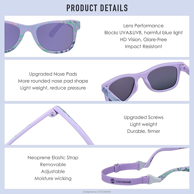 COCOSAND Flexible Baby Sunglasses with Strap Polarized UV Protection for Toddler Infant Newborn Boy Girl Age 0-24 Months