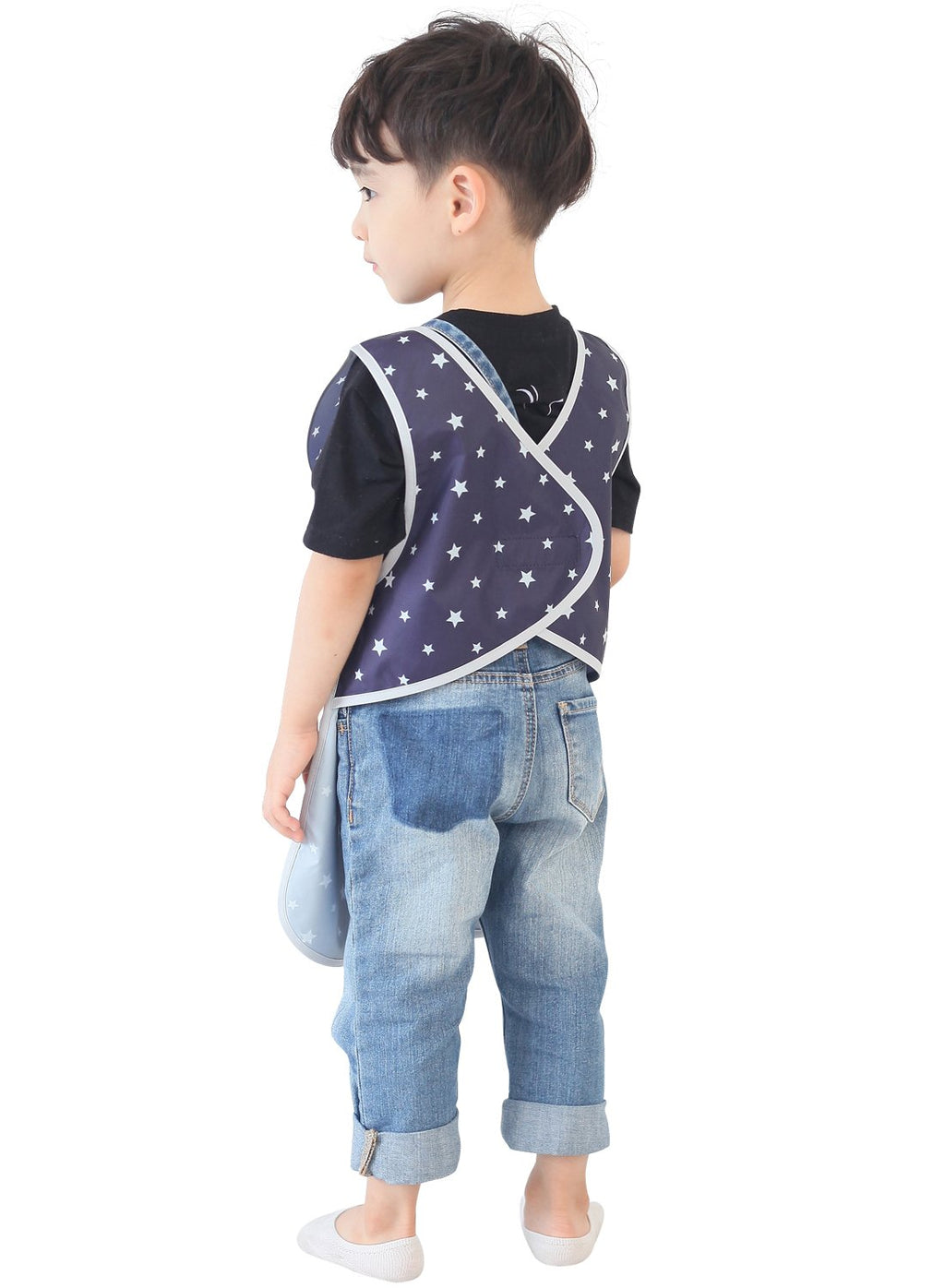 Plie Kids Painting Apron – Waterproof Art Smock for Toddlers & Preschoolers, Messy Play, Baking, Crafts, Cooking, Sensory Activities, Mealtime (Ages 1–10), Silver Star (13-L)