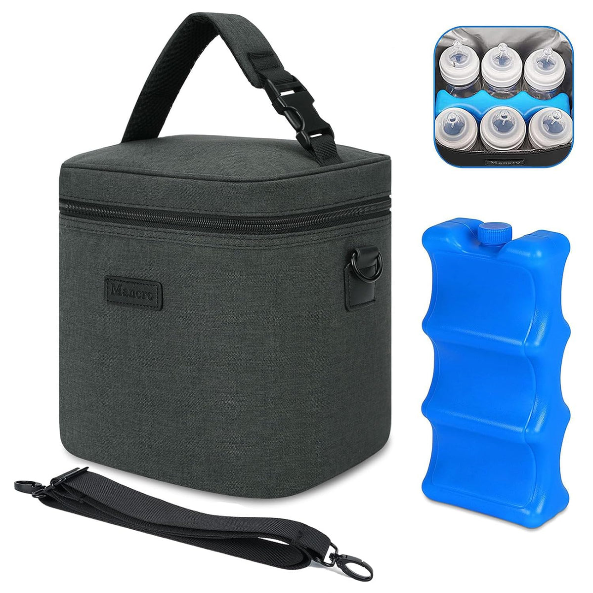 Mancro Breastmilk Cooler Bag with Ice Pack Fits 6 Baby Bottles Up to 9 Oz