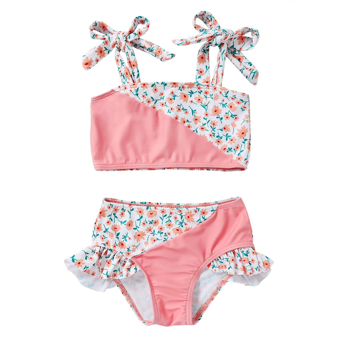 YOUNGER TREE Toddler Girls Two Pieces Swimsuit Color Block Stripe Swimwear Summer Beach Bathing Suit (Pink 18-24 Months)