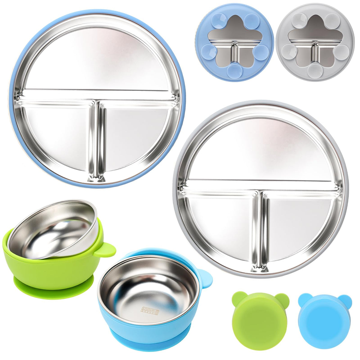 MISSLILI Stainless Steel Baby Plate and Bowls with Suction - 4 Packs