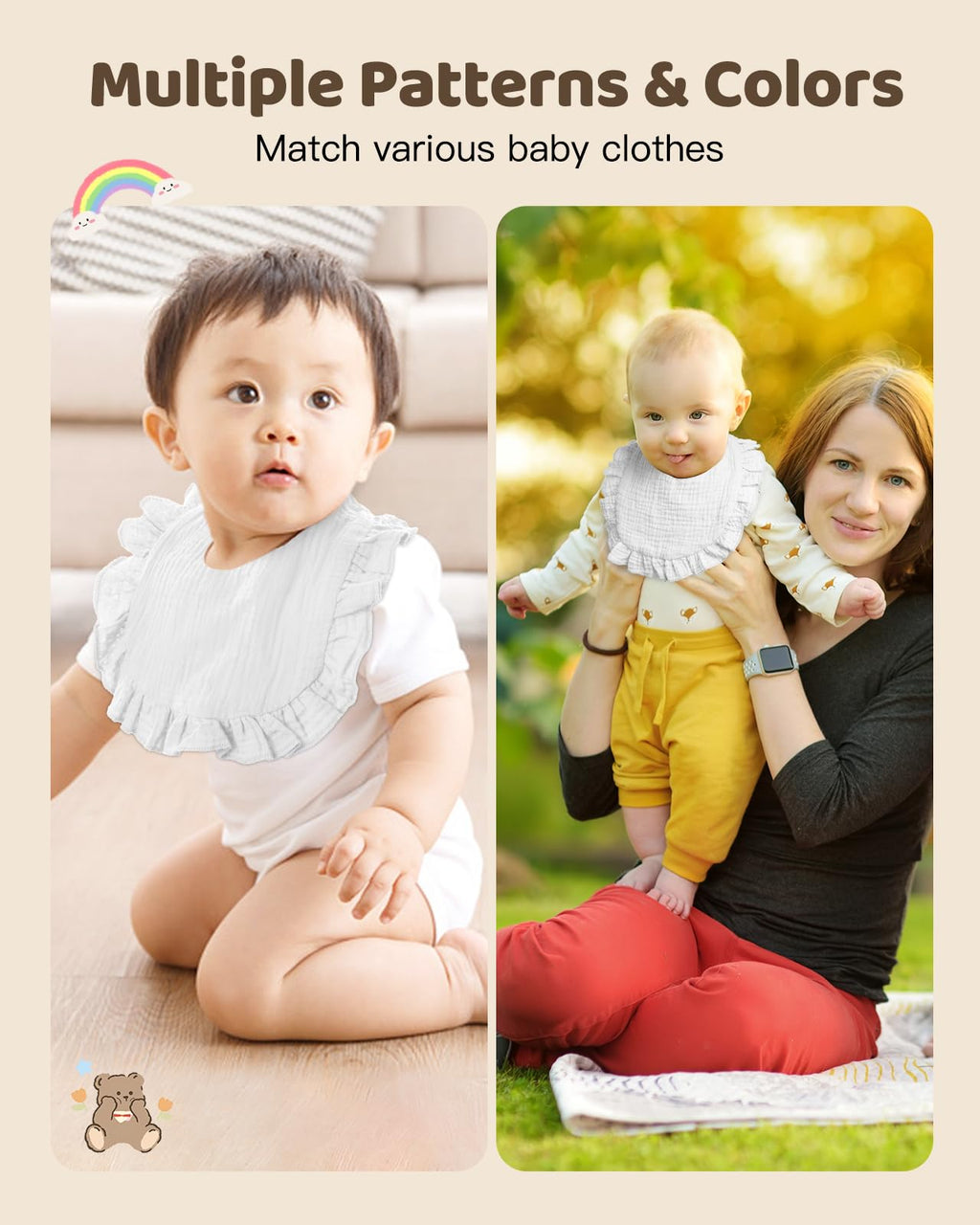 Lictin Muslin Bibs for Boy Girl - 8 Pack Baby Bibs White