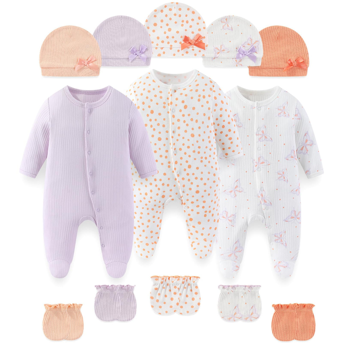 falianni Unisex Baby Clothing Set Footed Rompers Hats Gloves