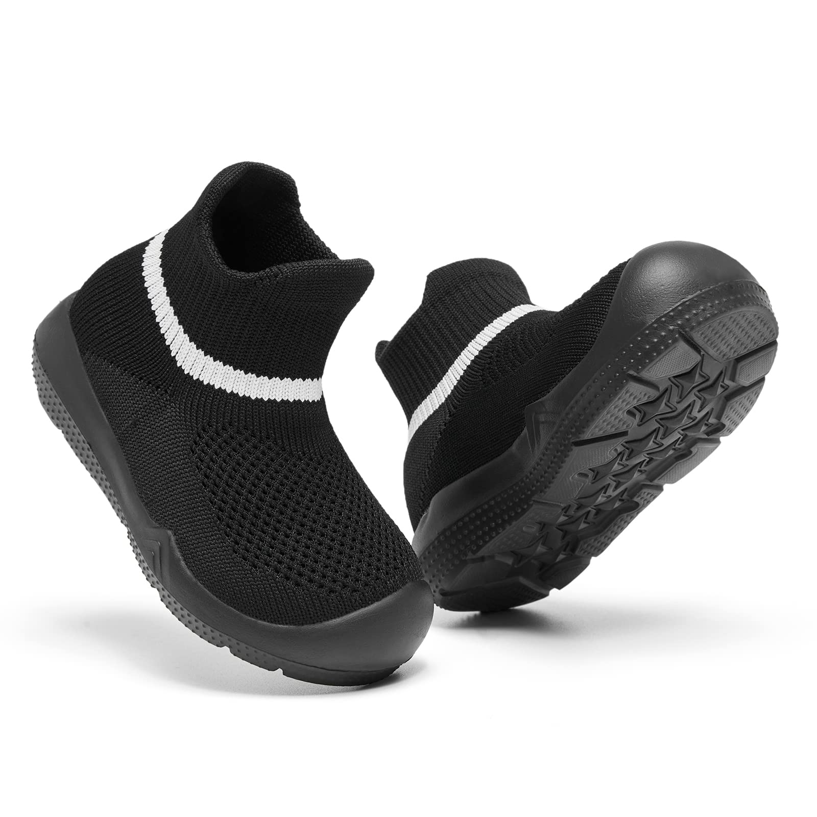 MORENDL Toddler Sock Shoes Baby Walking Shoes Infant Slippers Boys & Girls Non-Slip Sneakers Pure Black