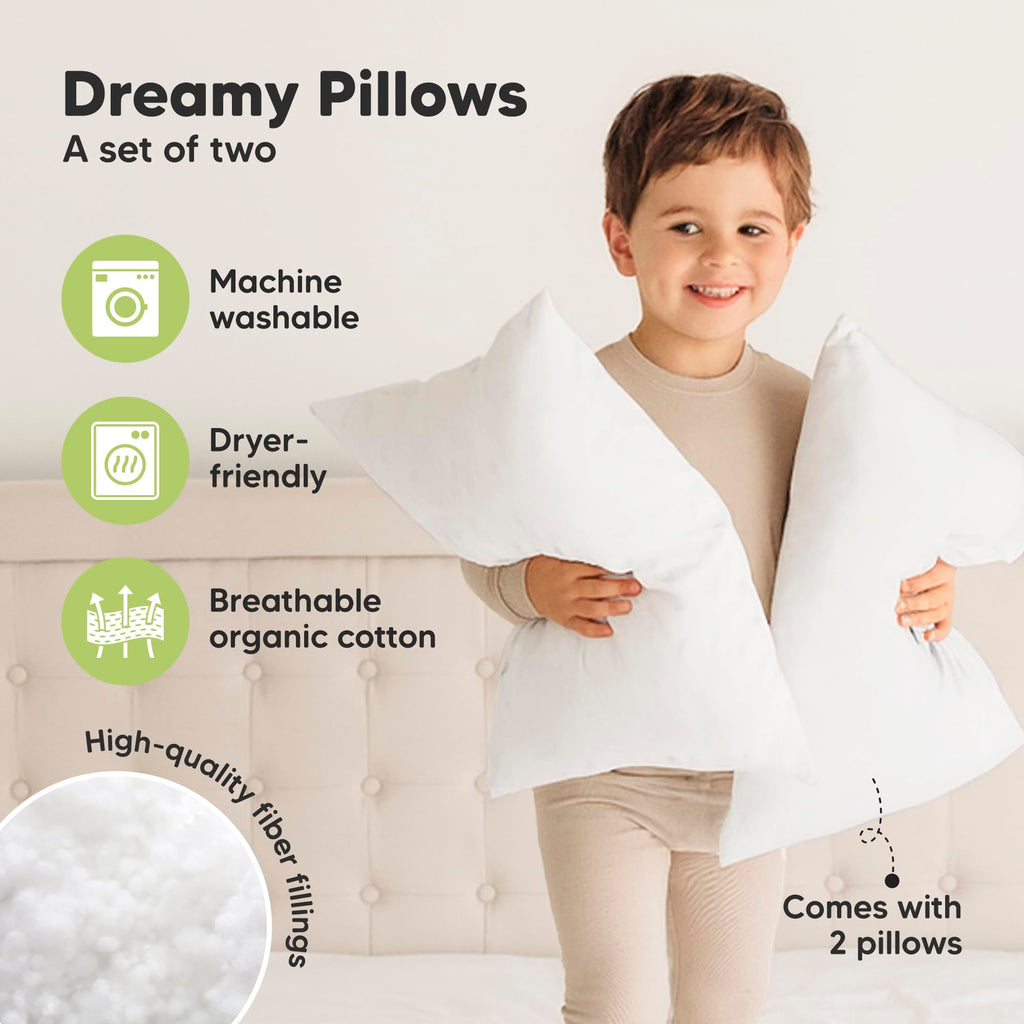 KeaBabies 2pk Toddler Pillows 2 Year Old to 5,13x18 Kids Pillow(Soft White)