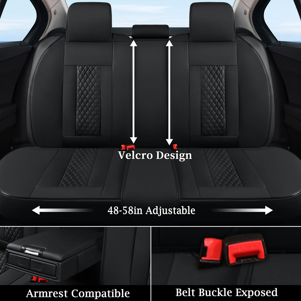 Doogo Seat Covers Full Set, Leather Car Seat Covers Luxury Waterproof Truck Seat Covers Driver Seat Cover Universal Fit Most Cars Trucks SUVs-Black