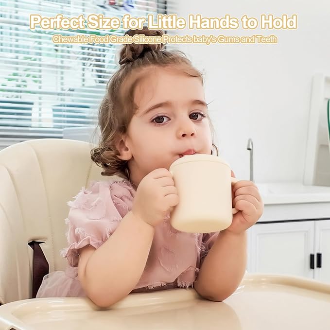 Silicone Baby Cup with Straw, Straw Cup for 6 months+ old, Leak Proof Silicone Baby Training Cup 6 fl oz (Natural)