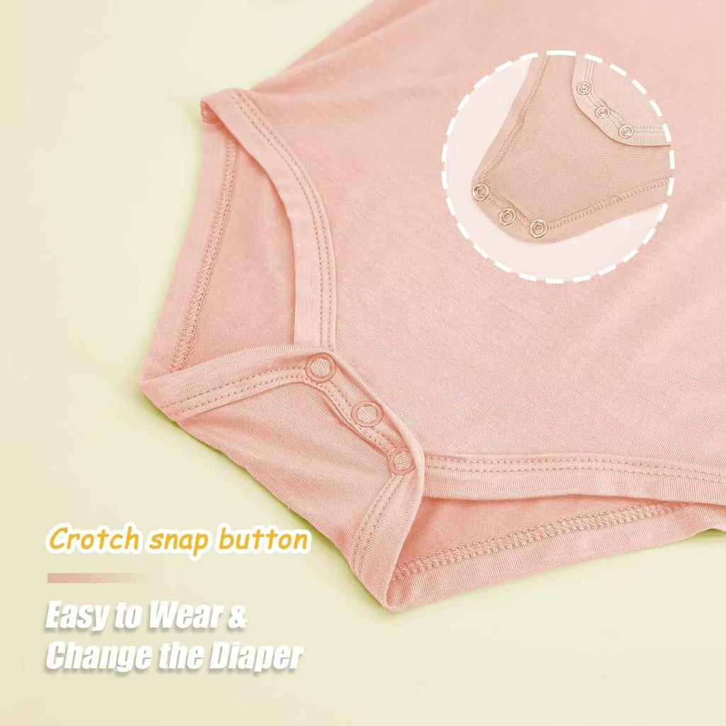 Jimonda Baby Bodysuits Rayon from Bamboo Long Sleeve Baby Boys Girls Rompers Soft Outfits Newborn Clothes (Sakura pollen&Rosered,12-18 Months)