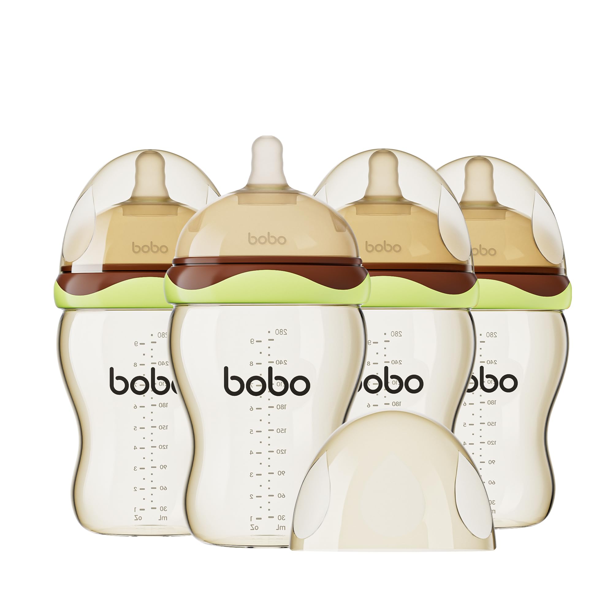 YOHKOH Baby Bottles - Newborn Wide Neck Baby Bottles with Slow Flow Breast-Like Nipple, PPSU Anti-Colic Bottles Breastfeeding System (Green, 9.4oz (Pack of 4))
