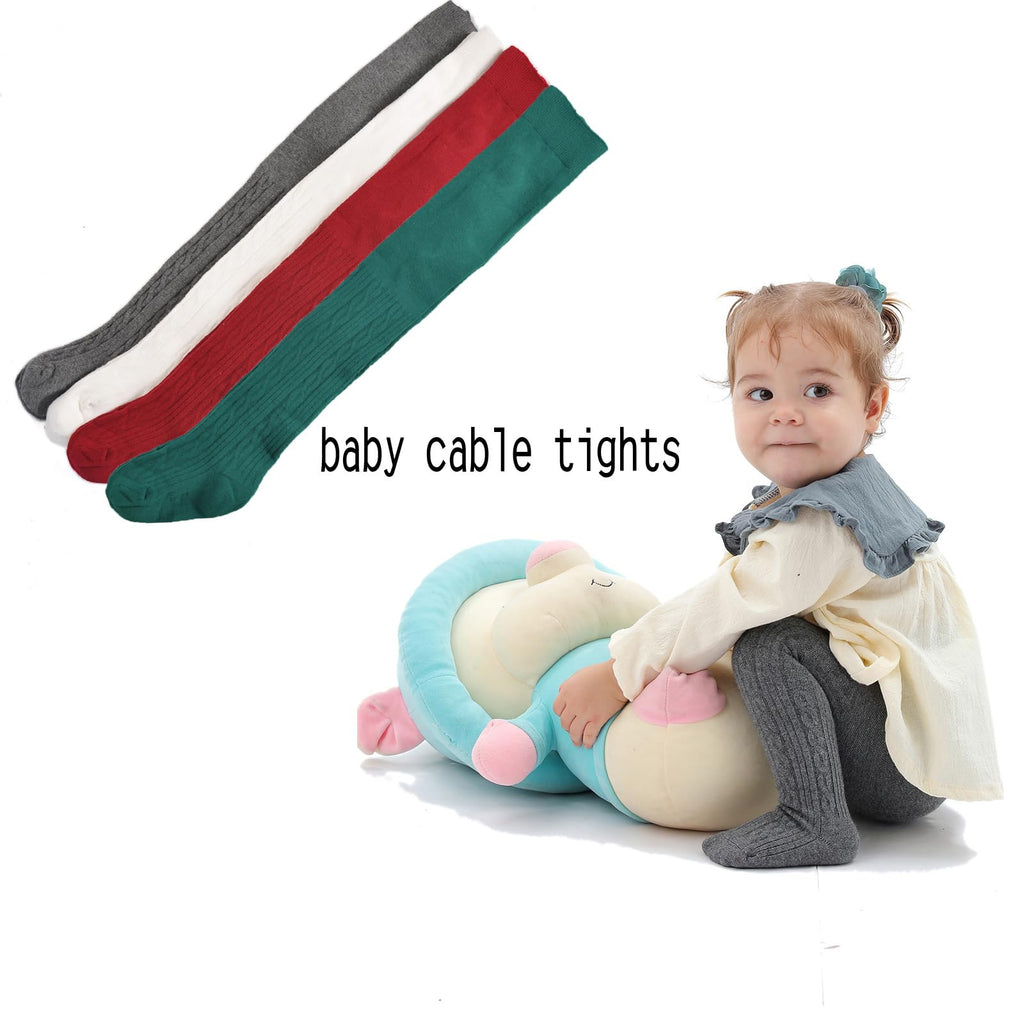 EPEIUS Baby Tights Thick Seamless Cable Knit Leggings for Infant Girl Solid Cotton Stockings Footed Pants Pantyhose Dress Tights Clothes for 3-6 Months 4 Pair Pack,Ivory/Charcoal/Green/Burgundy